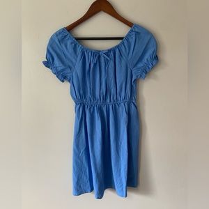 Girls Forever 21 Youth Woven Linen Blend Chambray Dress Ruffle Sleeve Size 13/14